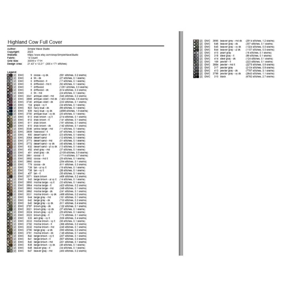 Highland Cow Full Cover Landscape Counted Cross Stitch Leaflet Chart - Picture 4 of 4